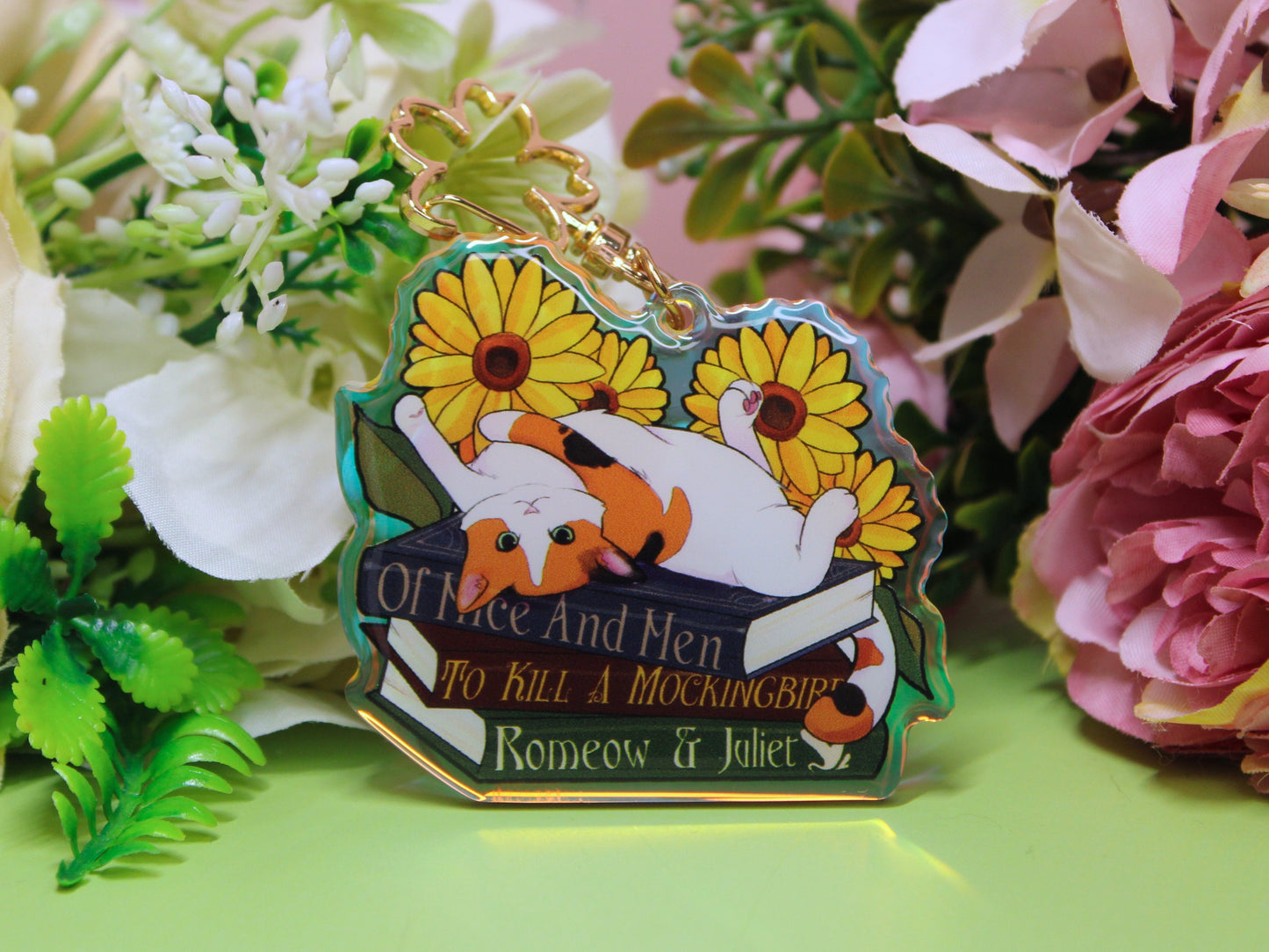 Calico Cat with Book Puns Charm
