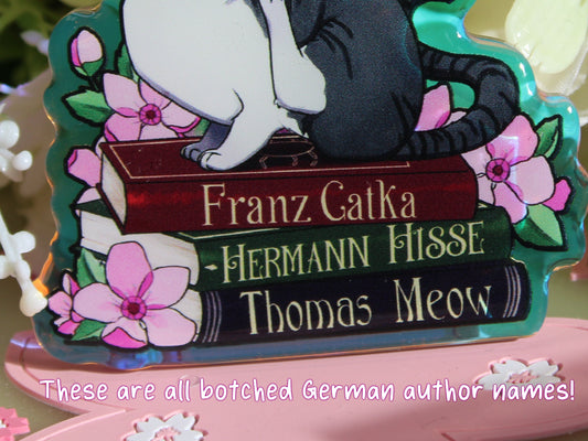 Silver Cat with Book Puns Charm