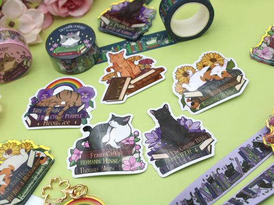 Tabby Cat, Books & Pride Puns Sticker