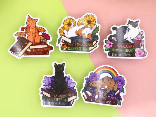 Tabby Cat, Books & Pride Puns Sticker