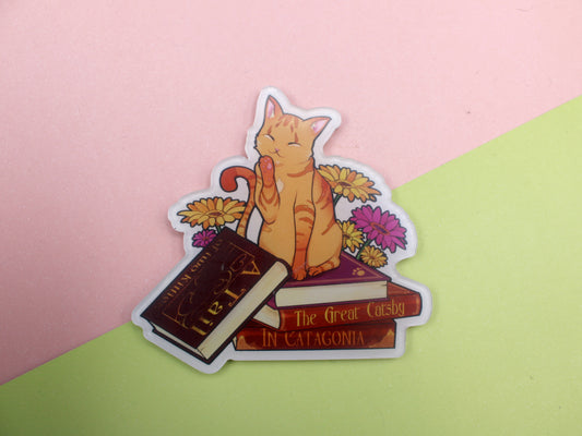Orange Cat and Books Acrylic Fridge Magnet