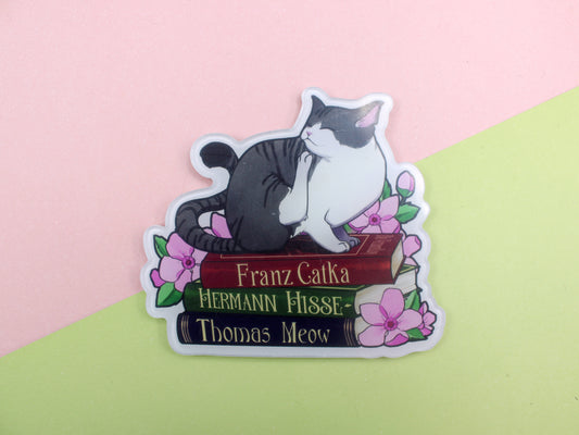 Silver Cat and Books Acrylic Fridge Magnet