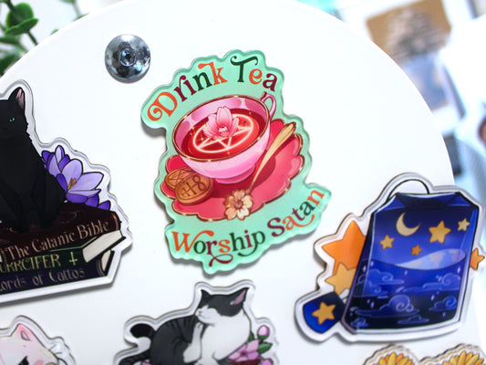 Drink Tea, Worship Satan Acrylic Fridge Magnet