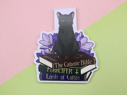Black Cat and Books Puns Magnetic Bookmark