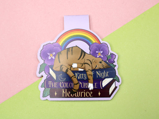 Tabby Cat, Books & Pride Puns Magnetic Bookmark