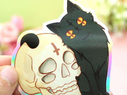 Four Eyed Cat With Skull Sticker