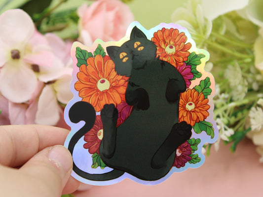 Four Eyed Cat On Gerbera Flowers Sticker