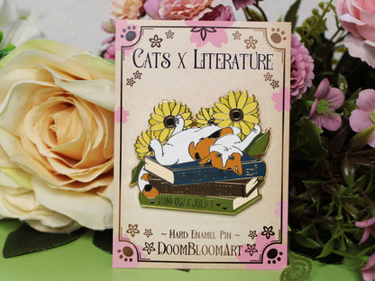 Calico Cat on Book with Puns - Hard Enamel Pin