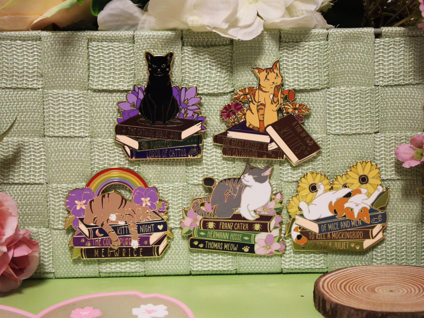 Calico Cat on Book with Puns - Hard Enamel Pin