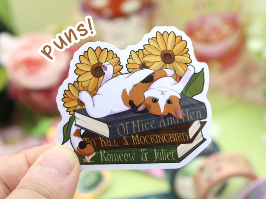 Calico Cat with Books Sticker