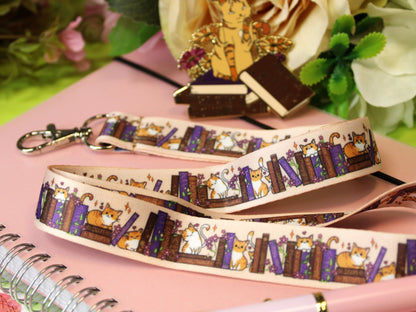 Cats and Books Lanyard (Five colorways)
