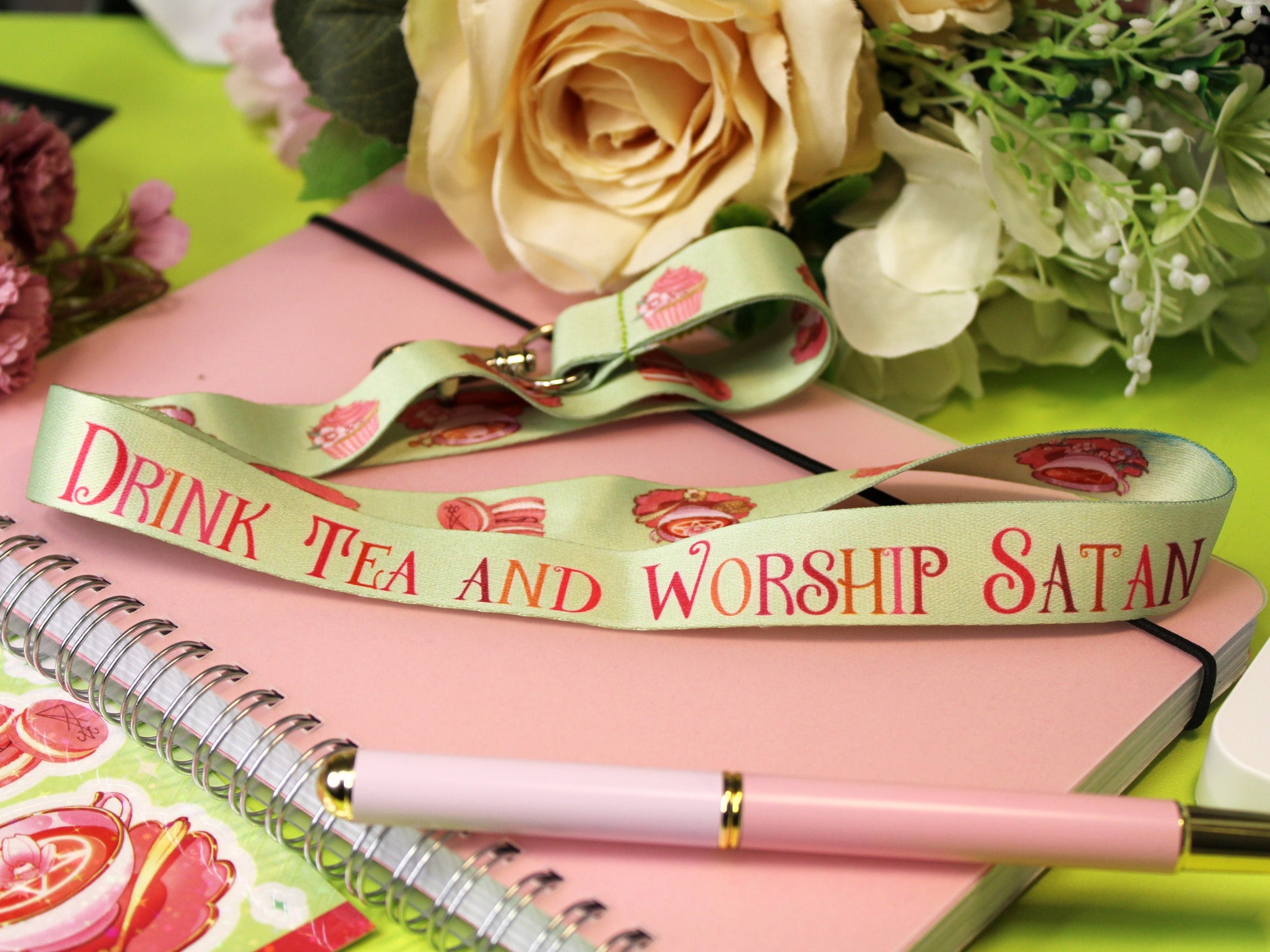 Drink Tea and Worship Satan Lanyard