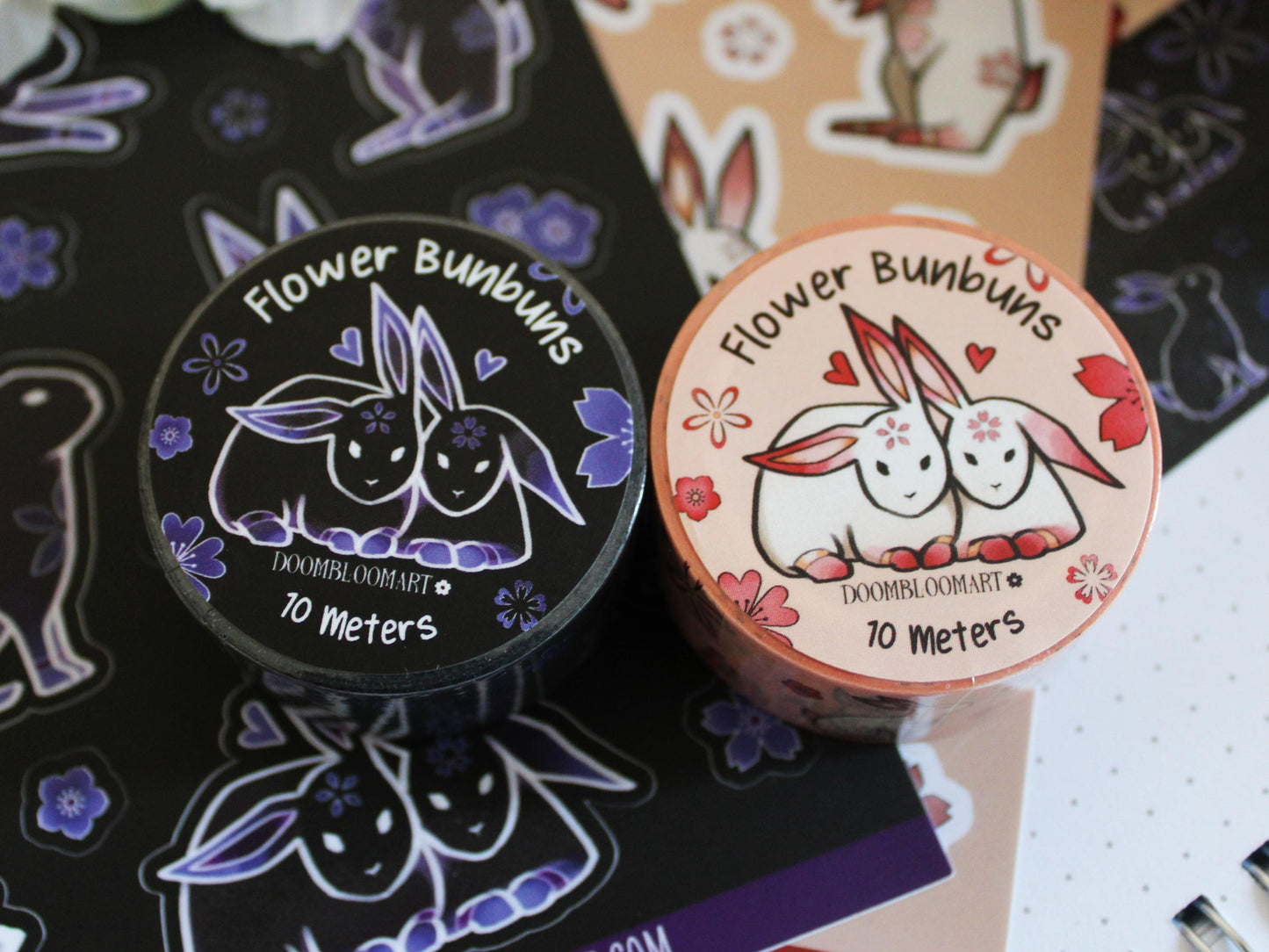 Kawaii Bunny Washi Tapes - Black or Beige
