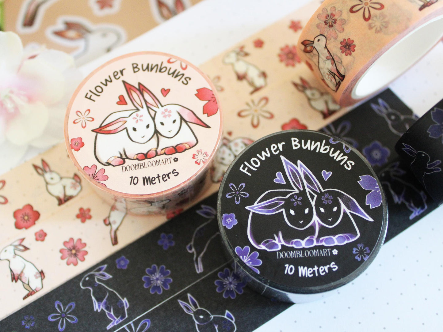 Kawaii Bunny Washi Tapes - Black or Beige
