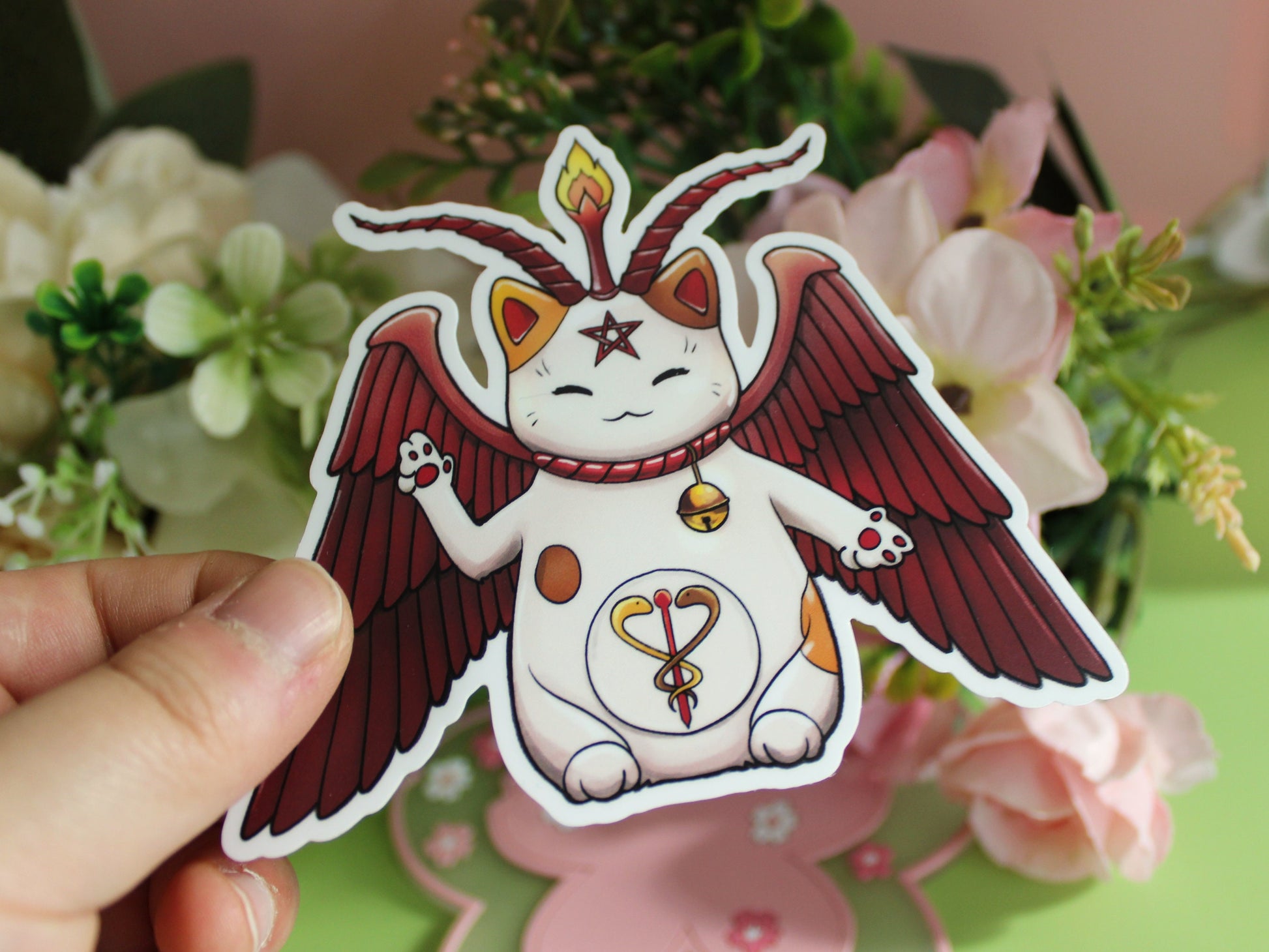 Maneki-Baphomet Matte Vinyl Sticker