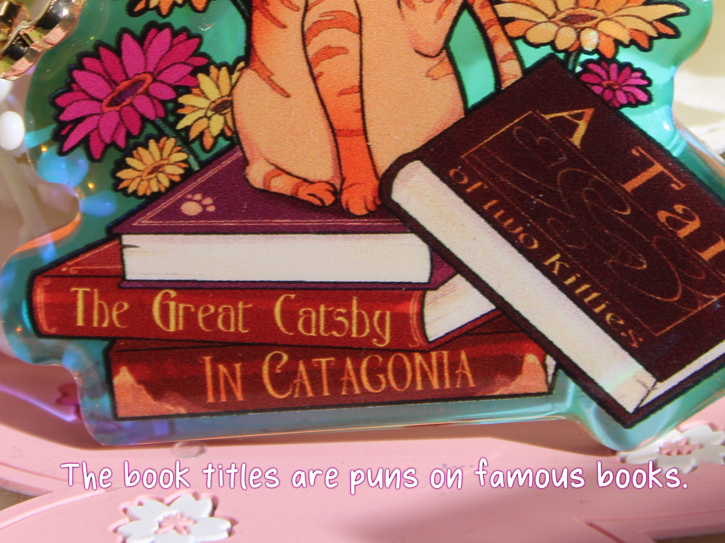 Orange Cat with Book Puns Charm