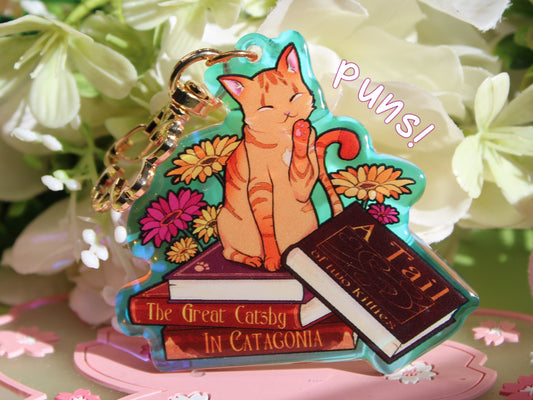 Orange Cat with Book Puns Charm
