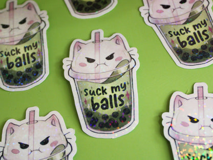 Rude Boba Pun Glitter Sticker