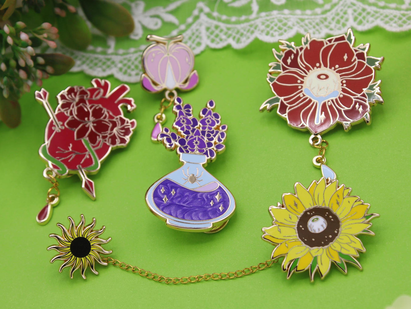 Sunflower & Sun Collar Enamel Pin