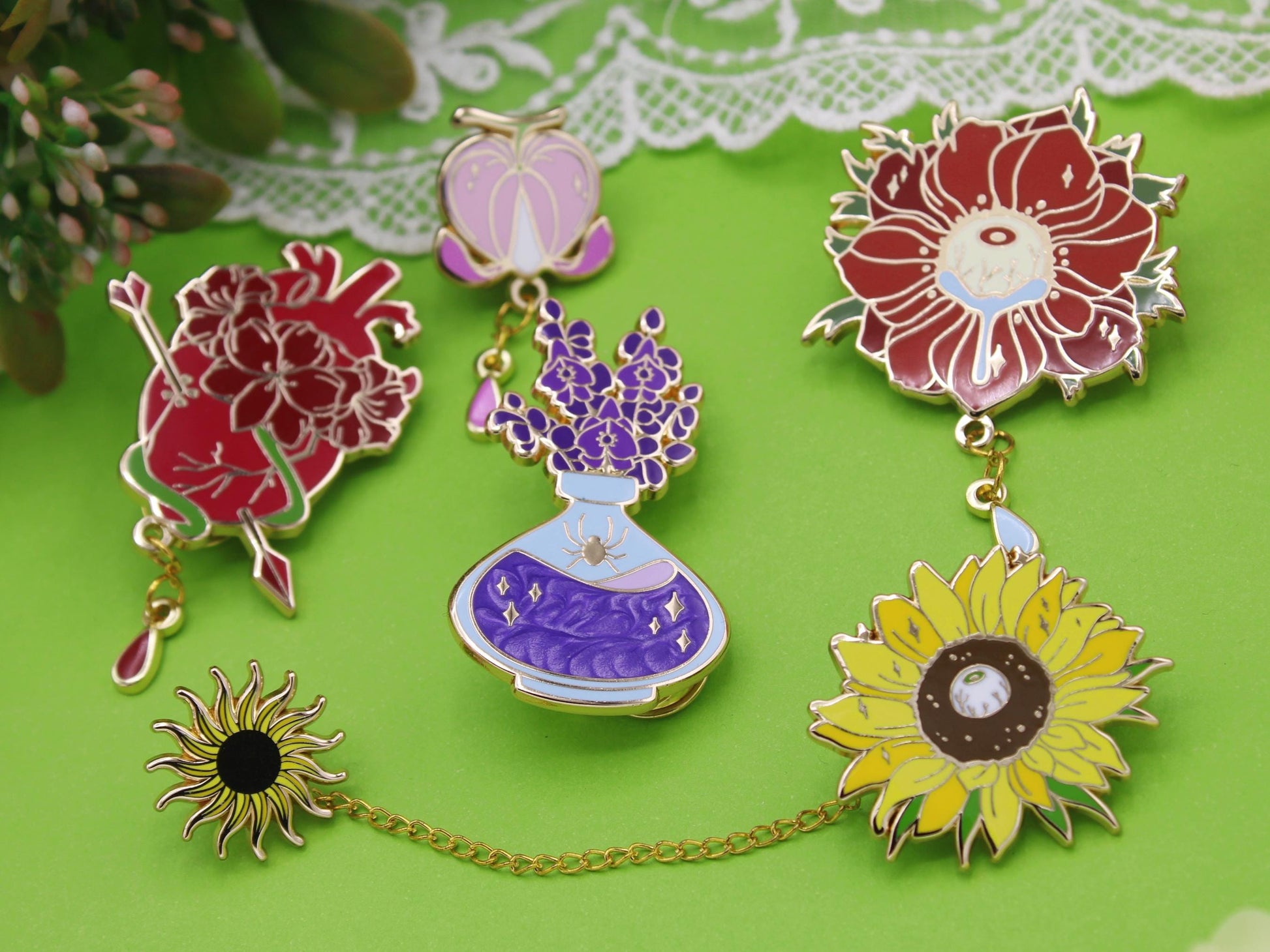 Sunflower & Sun Collar Enamel Pin