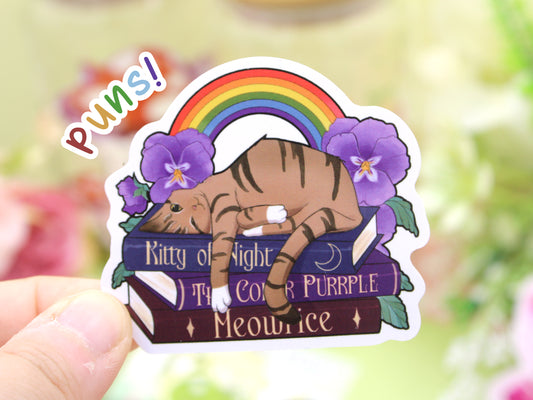 Tabby Cat, Books & Pride Puns Sticker