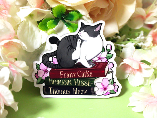 Silver Cat and Books Acrylic Fridge Magnet