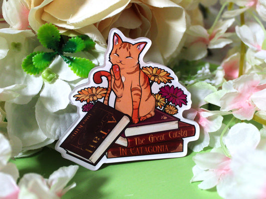 Orange Cat and Books Acrylic Fridge Magnet