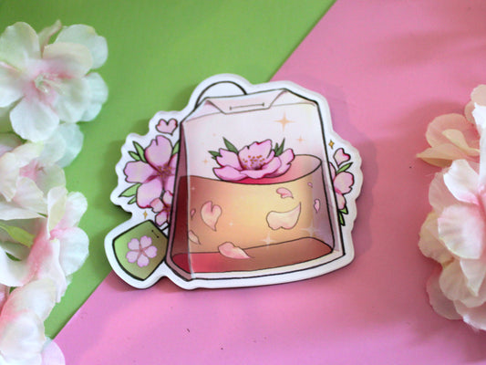 Cherry Blossom Tea Bag Acrylic Fridge Magnet