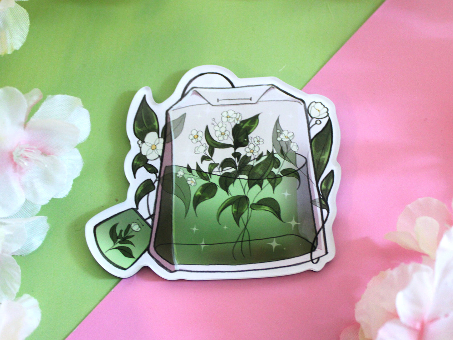 Green Tea Bag Acrylic Fridge Magnet