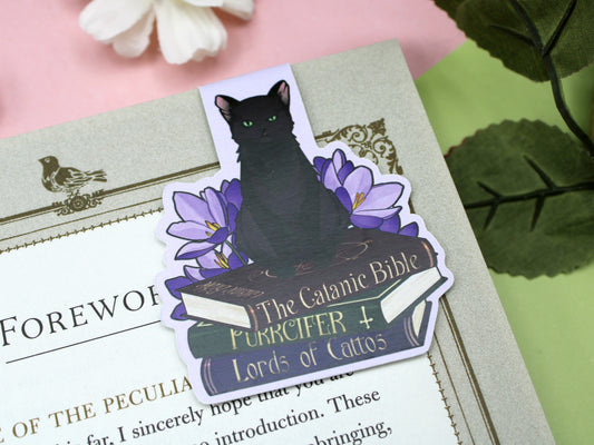 Black Cat and Books Puns Magnetic Bookmark