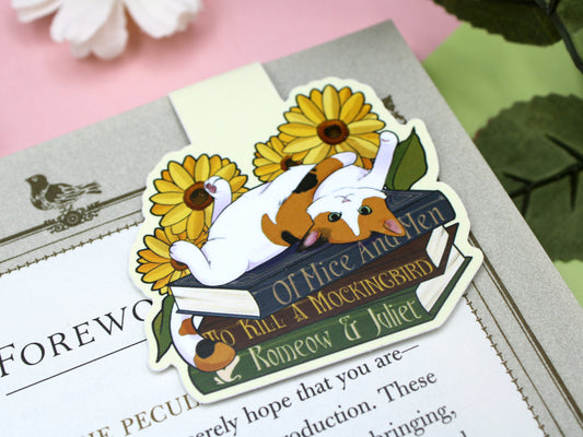 Calico Cat with Books Magnetic Bookmark