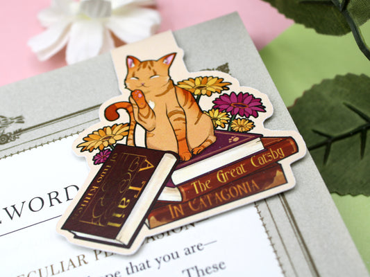 Orange Cat and Book Puns Magnetic Bookmark