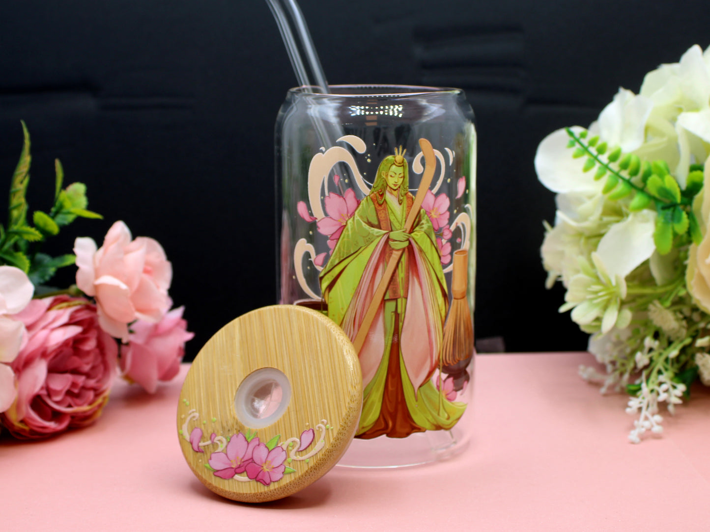 Matcha Glass Tumbler with lid