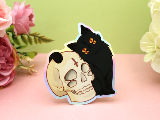 Four Eyed Cat With Skull Sticker
