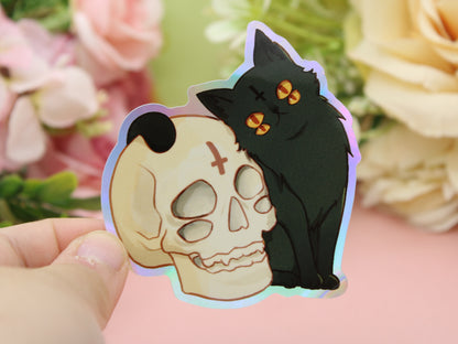 Four Eyed Cat With Skull Sticker