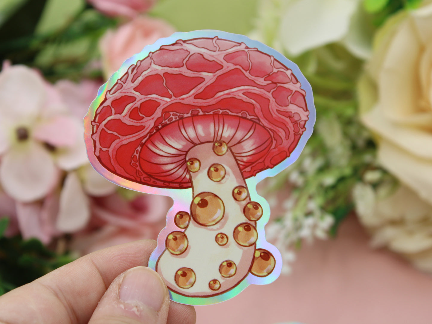 Netted Rhodotus Mushroom With Eyes Sticker